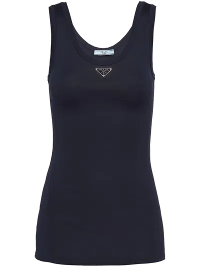 PRADA ENAMEL-TRIANGLE COTTON TOP