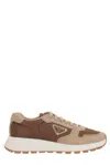 Prada Enamel-triangle Lace-up Sneakers In Ecru+corinto