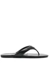 Prada Enamel-triangle Leather Flip Flops In Schwarz