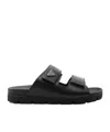 Prada Men Logo Plaque Leather Slides In Black