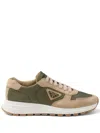 Prada Enamel-triangle Leather Sneakers In Neutrals