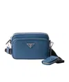 Prada Enamel Triangle Logo Attached Pouch Shoulder Bag In Air Force Blue