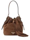 Prada Triangle Logo Suede Bucket Bag