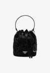 Prada Re-nylon Logo Plaque Bucket Bag In Black