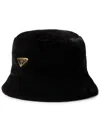Prada Enamel Triangle-logo Bucket Hat In Black