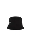 Prada Enamel Triangle-logo Corduroy Bucket Hat In Black