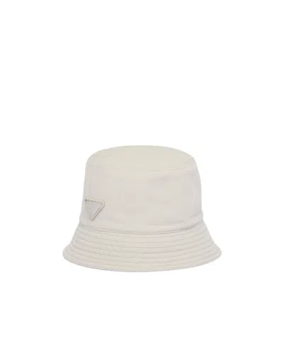 Prada Enamel Triangle-logo Corduroy Bucket Hat In White