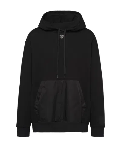 Prada Enamel Triangle-logo Cotton Hoodie In Black