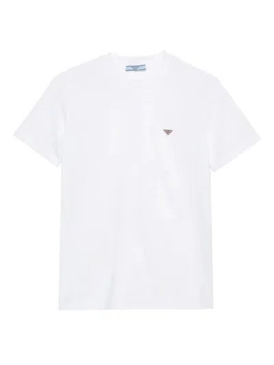 Prada Enamel Triangle-logo Cotton T-shirt Clothing In White
