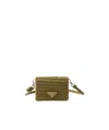Prada Enamel Triangle Logo Crochet Purse In Olive Green