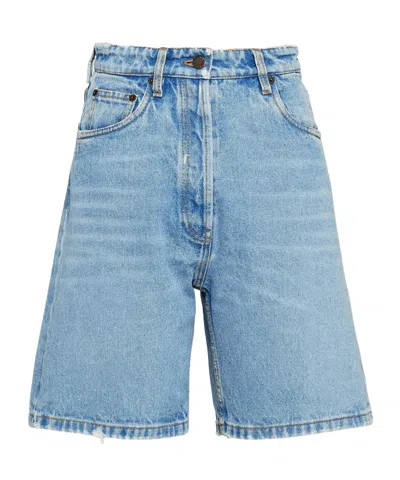 Prada Triangle-logo High-rise Denim Shorts In Blue