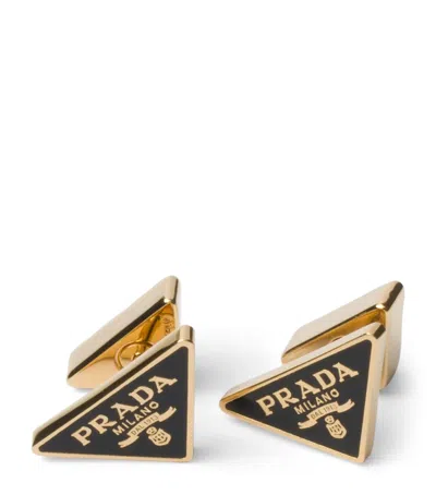 Prada Enamel Triangle Logo Earrings In Gold