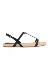 Prada Triangle Logo Raffia And Leather Flat Sandals In Black