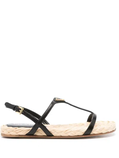 PRADA ENAMEL TRIANGLE-LOGO FLAT SANDALS