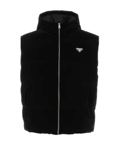 Prada Enamel Triangle-logo Gilet In Black