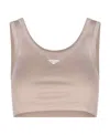 Prada Enamel Triangle Logo Jersey Top In Brown