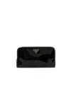 Prada Enamel Triangle Logo Leather Wallet In Black