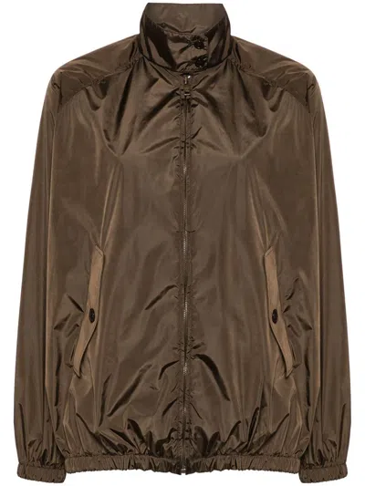 Prada Enamel Triangle Logo Lightweight Jacket In Brown