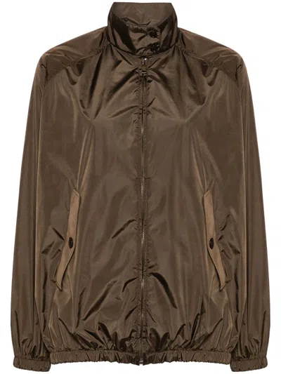 Prada Enamel Triangle Logo Lightweight Jacket In Moro