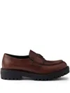 Prada Enamel-triangle Logo Loafers In Brown