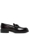 Prada Enamel Triangle Logo Loafers In Purple