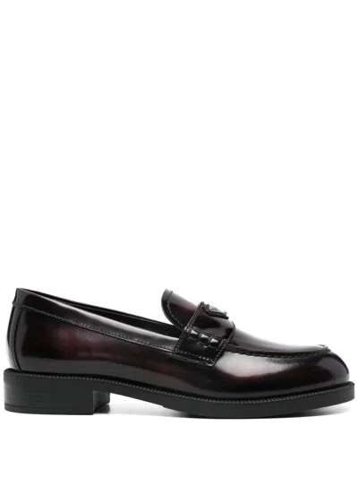 Prada Brushed Leather Moccasins In Burnt Color In Brown