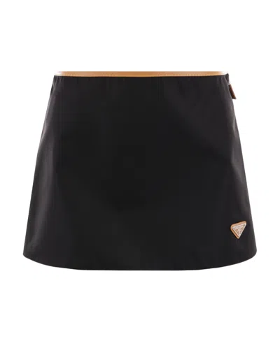Prada Enamel-triangle-logo Mini Skirt In Black