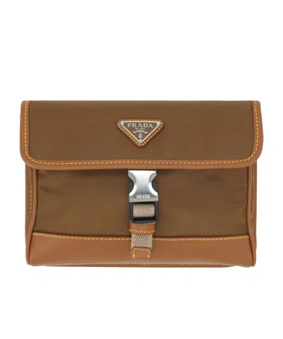 Prada Enamel Triangle-logo Phone Case In Brown