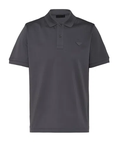 Prada Enamel Triangle-logo Polo Shirt In Iron-gray