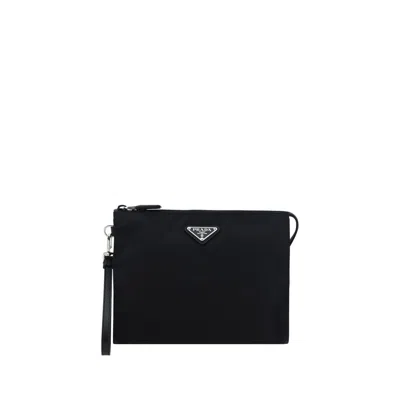 Prada Enamel Triangle Logo Pouch Clutch In Pattern