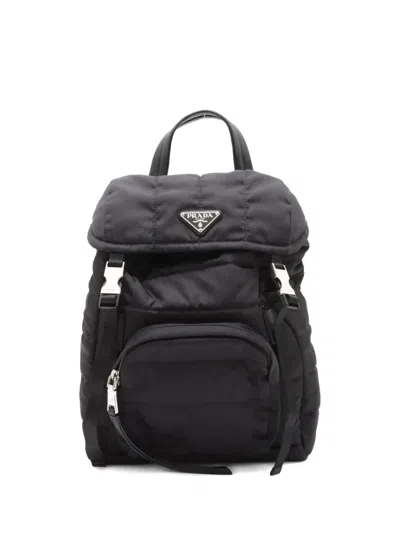 Pre-owned Prada Enamel Triangle-logo Quilted Backpack