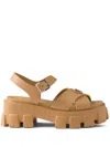 Prada Enamel Triangle-logo Sandals In Yellow