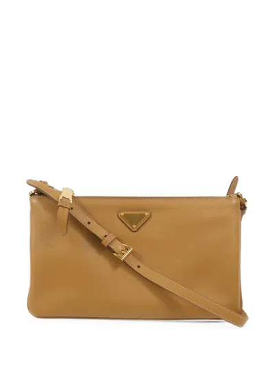 Pre-owned Prada Enamel Triangle Logo Shoulder Bag In Brown
