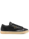 Prada Enamel Triangle-logo Sneakers In Black