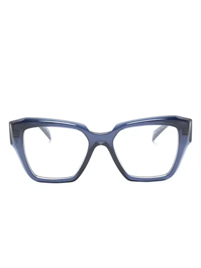 Prada Enamel Triangle Logo Square-frame Glasses In Blau