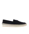 Prada Black Leather Loafers With Contrasting Sole In Blue