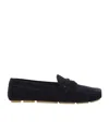 Prada Enamel-triangle-logo Suede Loafers In Blue