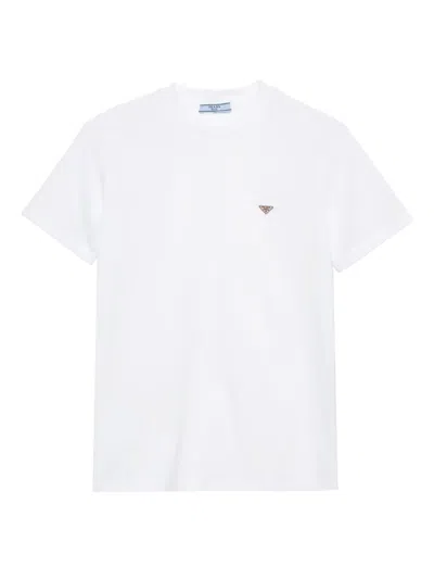 Prada Enamel Triangle-logo Cotton T-shirt Clothing In White