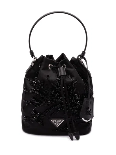 Prada Enamel Triangle-logo Tote Bag In Black