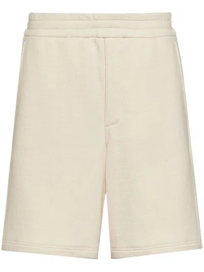 Prada Enamel Triangle Logo Track Shorts In Nude