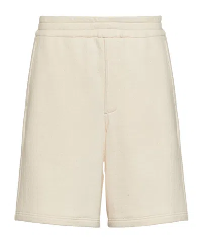 Prada Enamel Triangle Logo Track Shorts In Nude