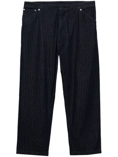 Prada Enamel-triangle Logo Trousers In Blue