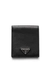Prada Enamel Triangle-logo Wallet In 黑色