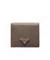 Prada Enamel Triangle-logo Wallet In Bamboo Gray