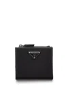 Prada Grained Leather Triangle Card Holder In Black