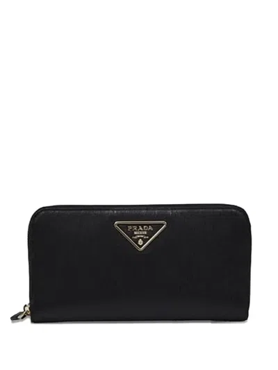 Prada Enamel Triangle Logo Wallet In Black