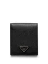 Prada Enamel Triangle-logo Wallet In Black