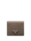 Prada Enamel Triangle-logo Wallet In Grey