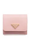 Prada Enamel Triangle Logo Wallet In Pink