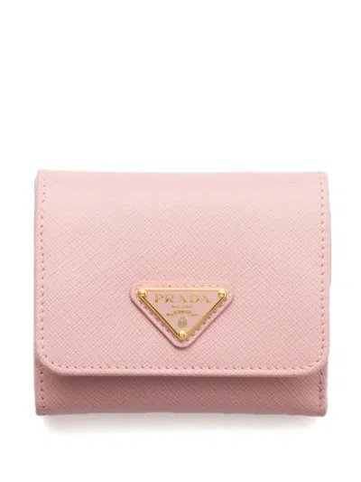 Prada Enamel Triangle Logo Wallet In Gray